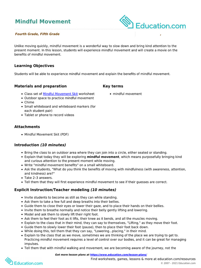 Mindful Movement Lesson Plan | PDF