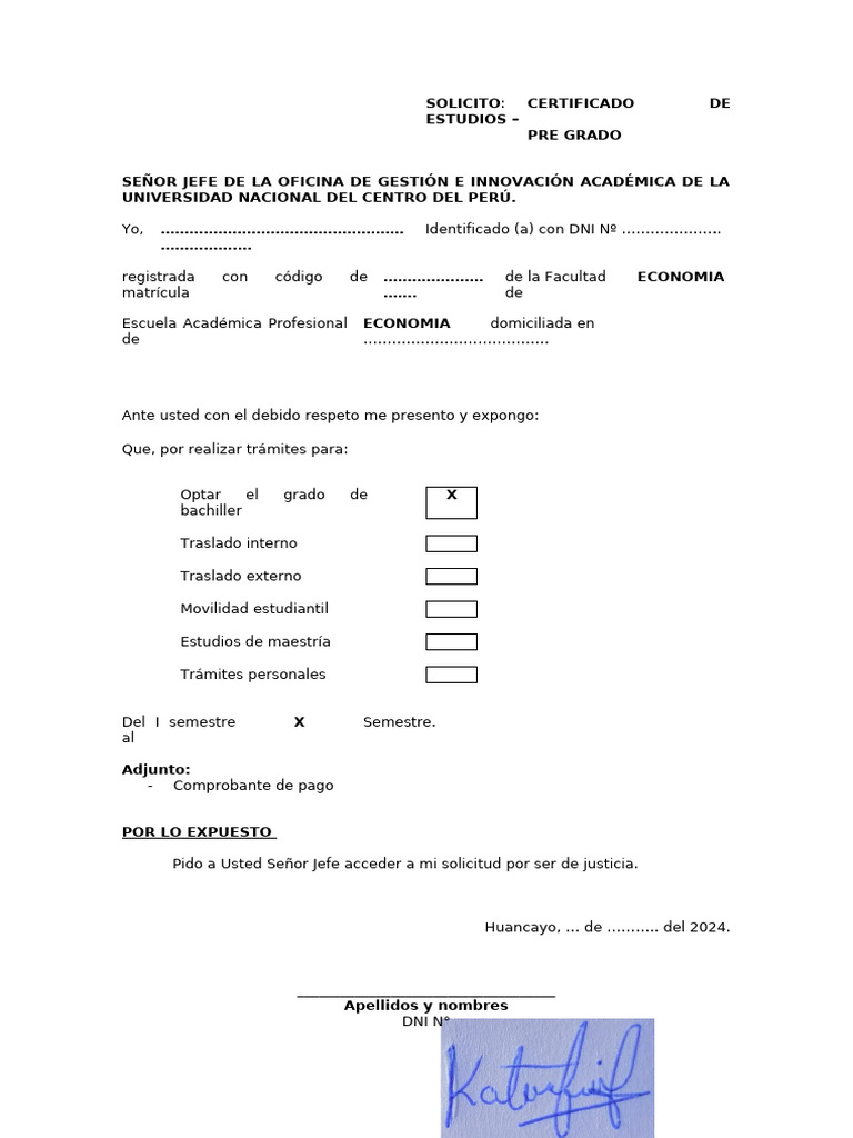 Solicitud de Certificado de Estudios | PDF