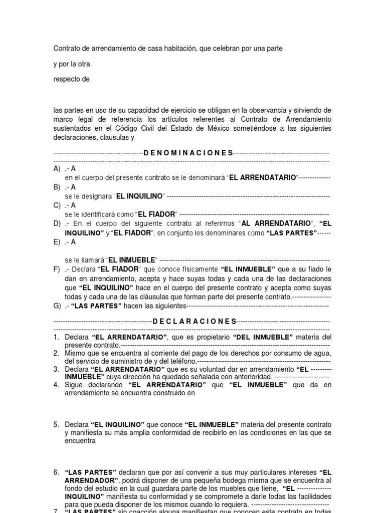 Contrato De Arrendamiento De Casa Habitación Pagos Alquiler