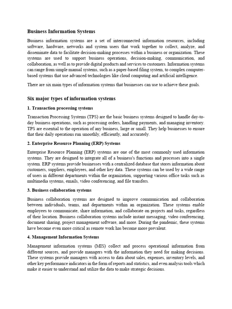 Types of Business Information Systems | PDF | Customer Relationship ...