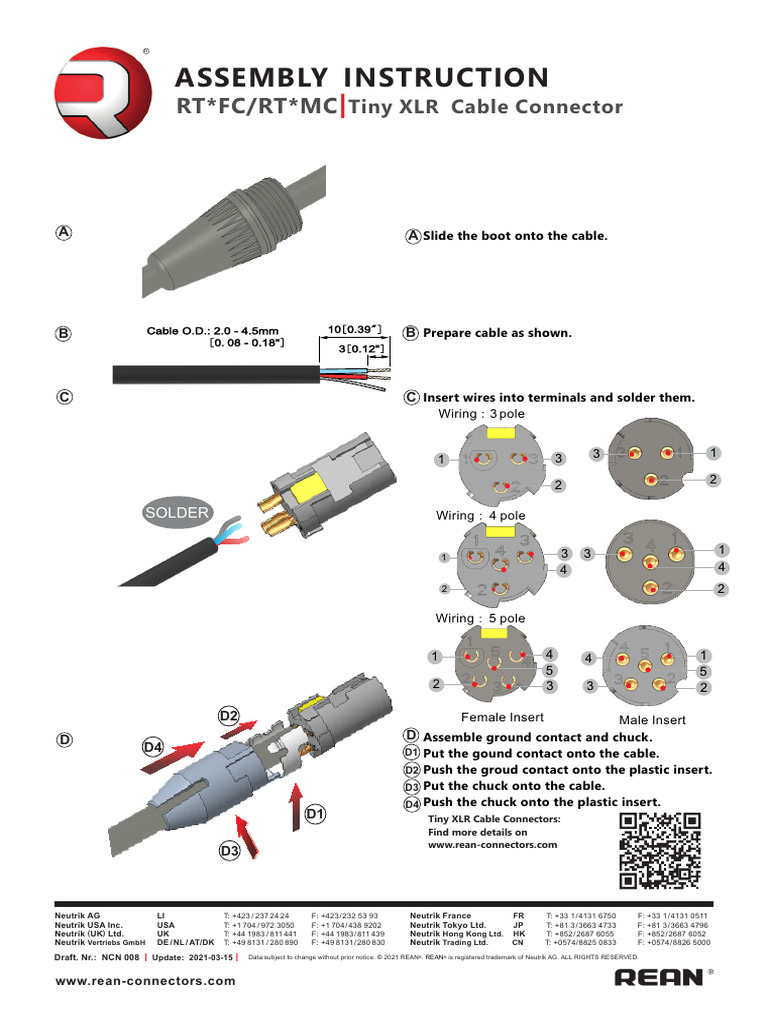 Neutrik Tiny XLR Assembly Guide | PDF | Electrical Connector | Audio ...