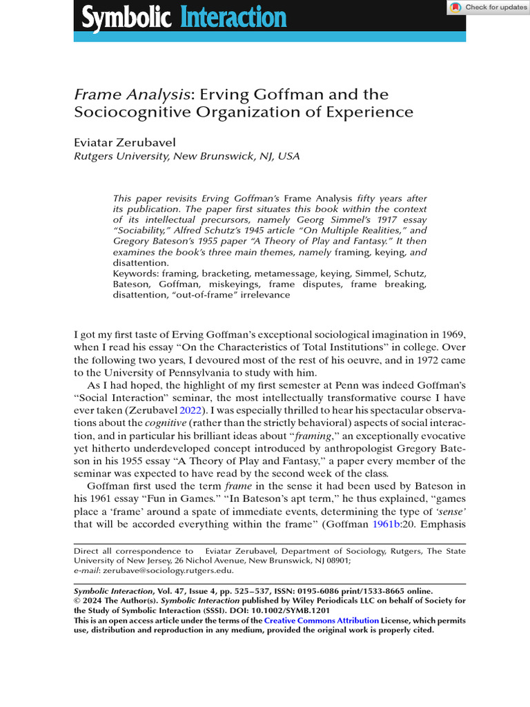 Offman and The Sociocognitive Organization of Experience | PDF