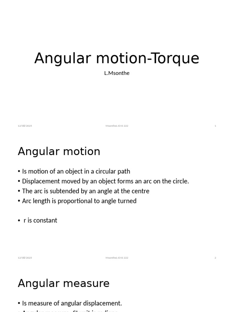 Angular Motion Torque Pdf Force Acceleration