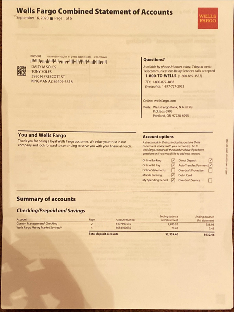 Septembers Bank Statements From Wells Fargo | PDF