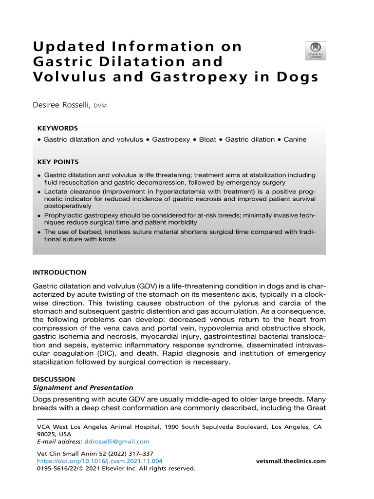 Updated Information On Gastric Dilatation and Volvulus and Gastropexy ...