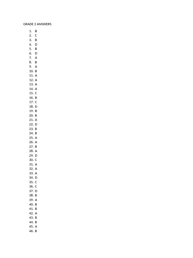 Grade 2 Answer Key Summary | PDF