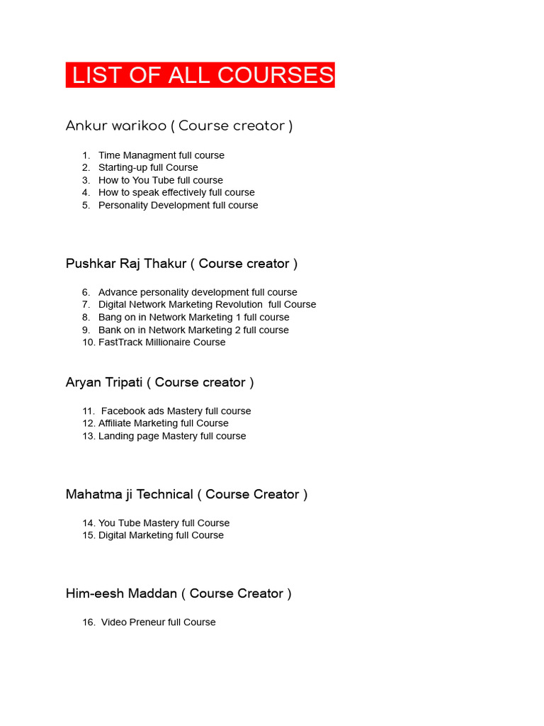 Comprehensive Course List Overview | PDF | Day Trading | Financial Markets