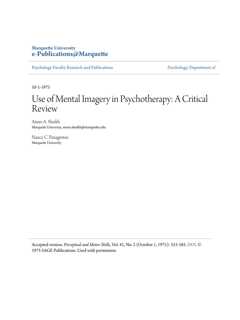 Use of Mental Imagery in Psychotherapy - A Critical Review | PDF ...