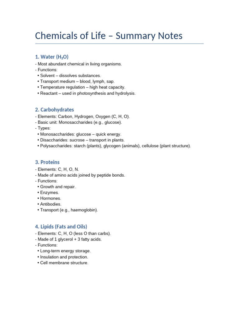 Essential Life Chemicals Overview | PDF