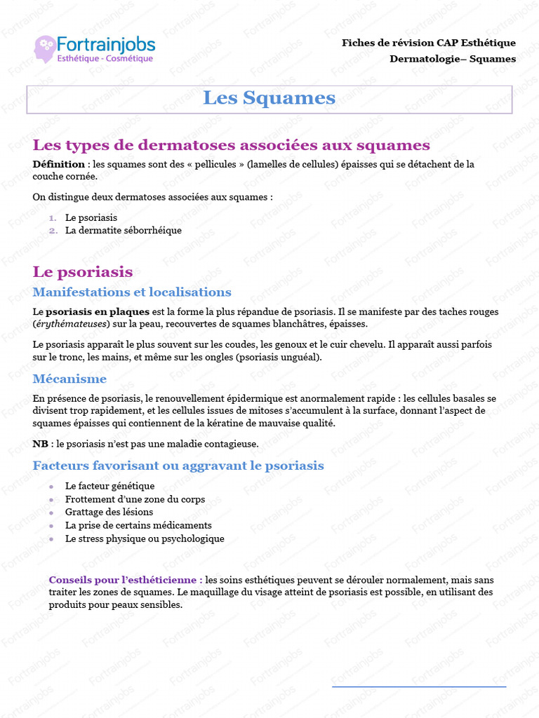 Squames : Psoriasis et Dermatite Séborrhéique | PDF | Psoriasis ...