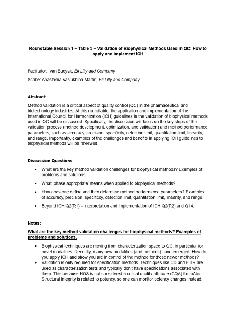 ICH Guidelines for Biophysical Method Validation | PDF | Detection ...