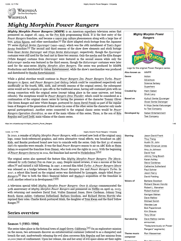 Mighty Morphin Power Rangers Overview | PDF | Transforming Toy Robots