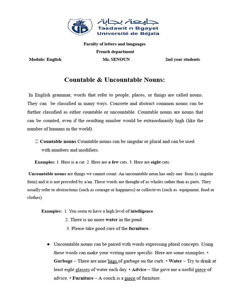 Countable Uncountable Nouns | PDF | Noun | Plural