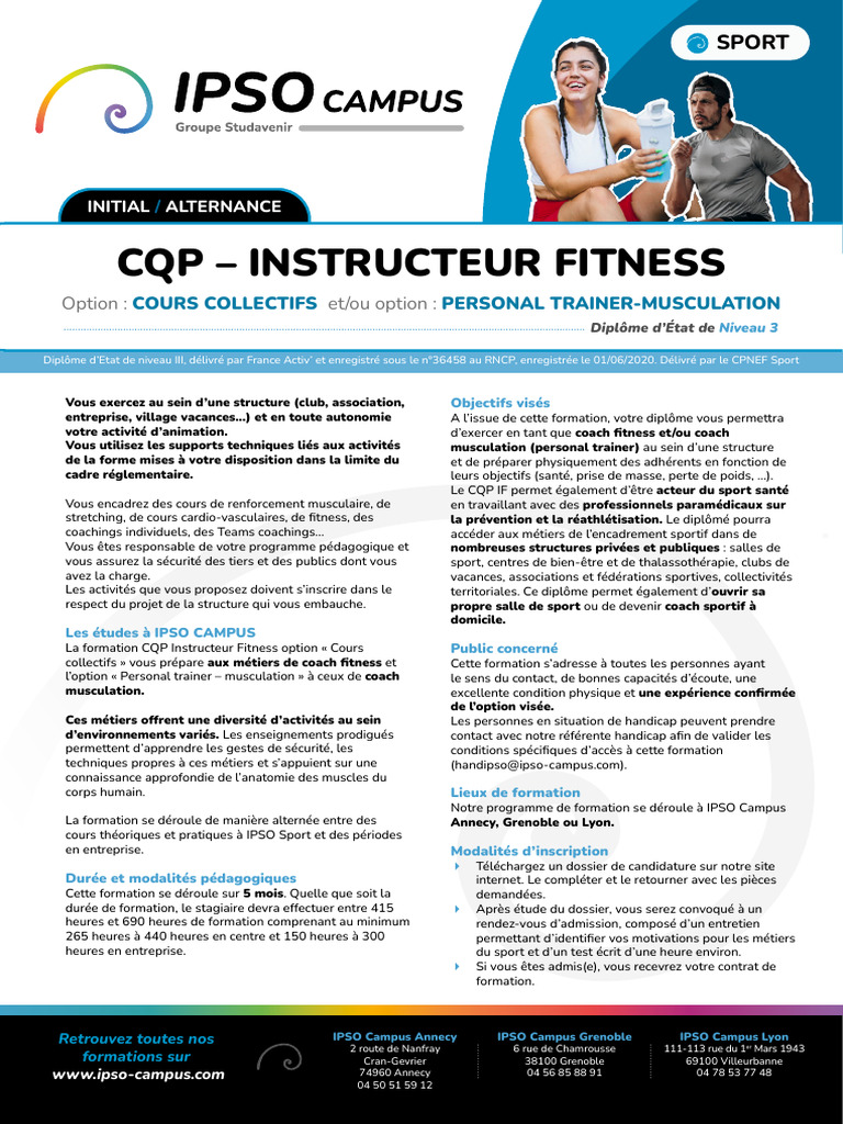 Formation CQP Instructeur Fitness 2020 | PDF | Pédagogie | Des sports