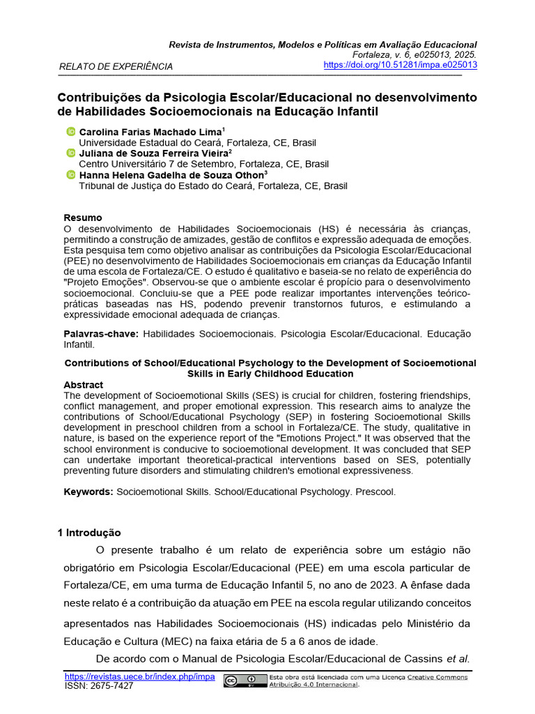 Psicologia Escolar e Habilidades Socioemocionais | PDF | Emoções ...