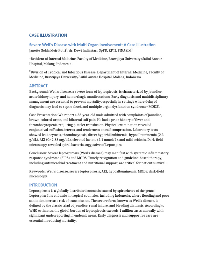 Weil's Disease: A Severe Case Study | PDF | Medical Specialties ...