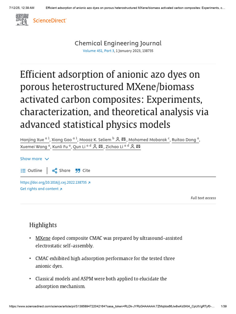 Chemical Engineering Journal: Highlights | PDF | Adsorption | Materials ...