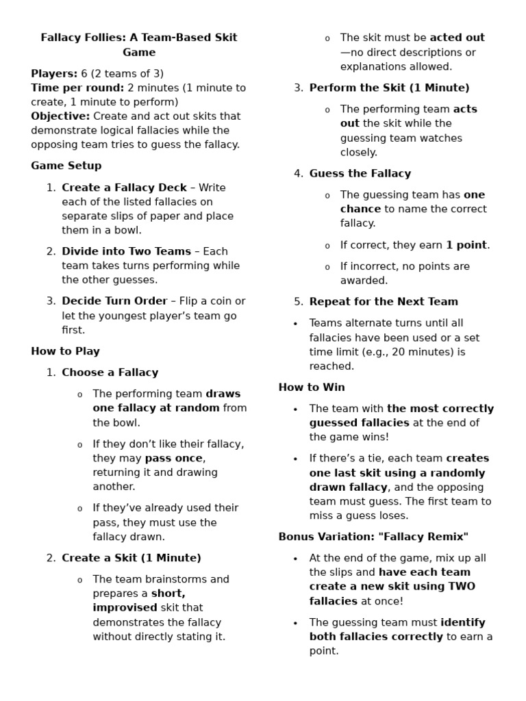 Team Skit Game for Learning Fallacies | PDF | Fallacy | Logic