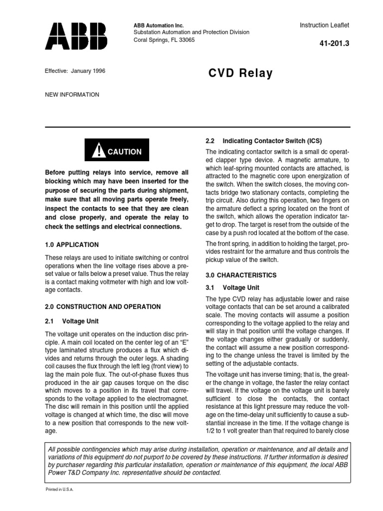 CVD Voltage Relay Installation Guide | PDF | Relay | Switch