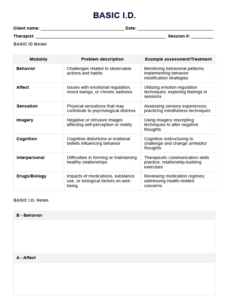 BASIC I.D. Assessment Guide | PDF | Psychotherapy | Emotional Self ...