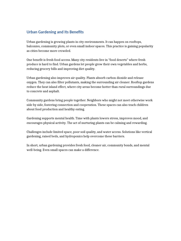 Urban Gardening and Its Benefits | PDF