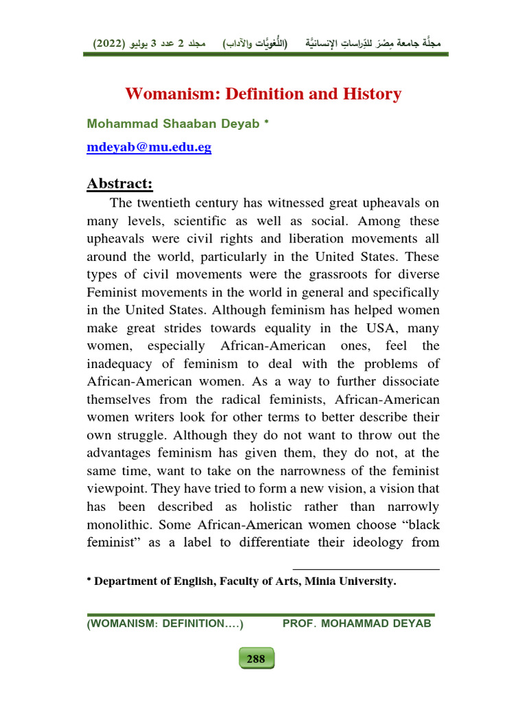 Womanism Definition and History | PDF | Feminism | Gender Studies