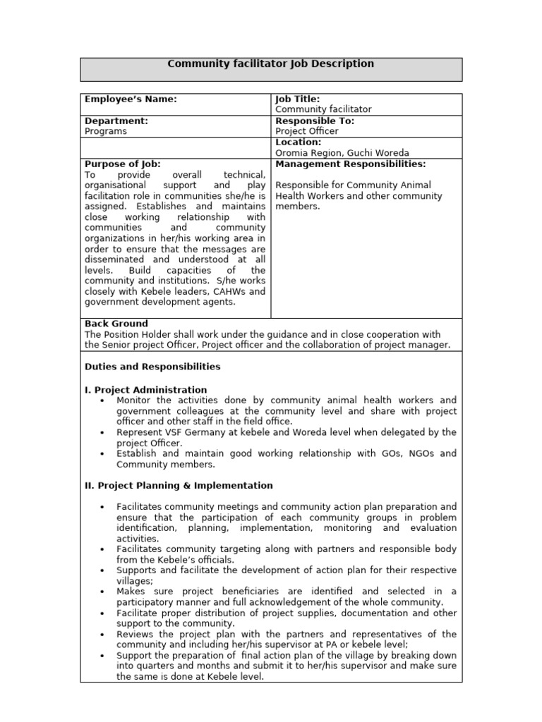 Community Facilitator Job Overview | PDF | Business