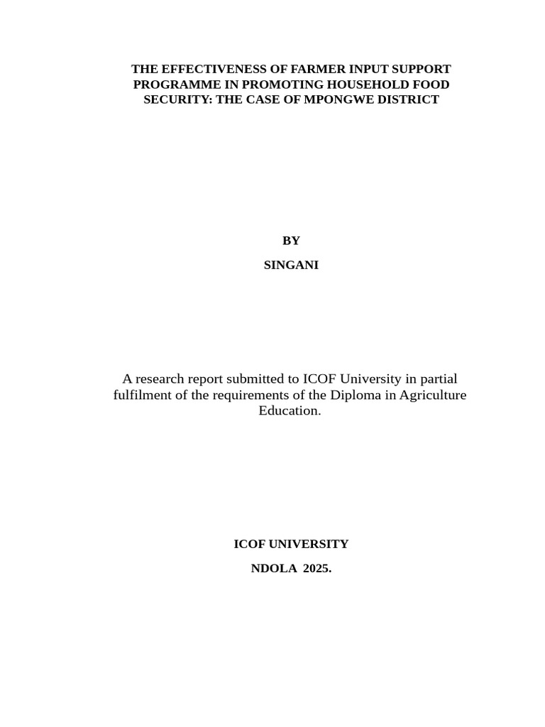 FISP Impact on Food Security in Mpongwe | PDF | Food Security | Subsidy