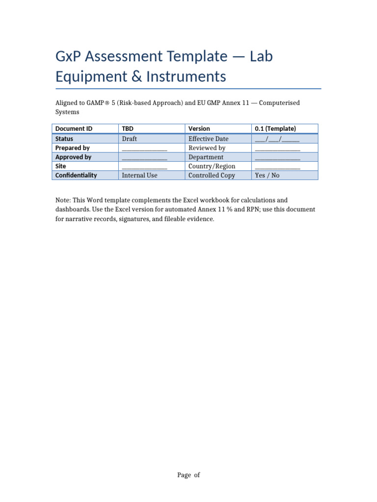GXP Assessment Template Lab Equipment GAMP5 Annex11 | PDF | Information ...