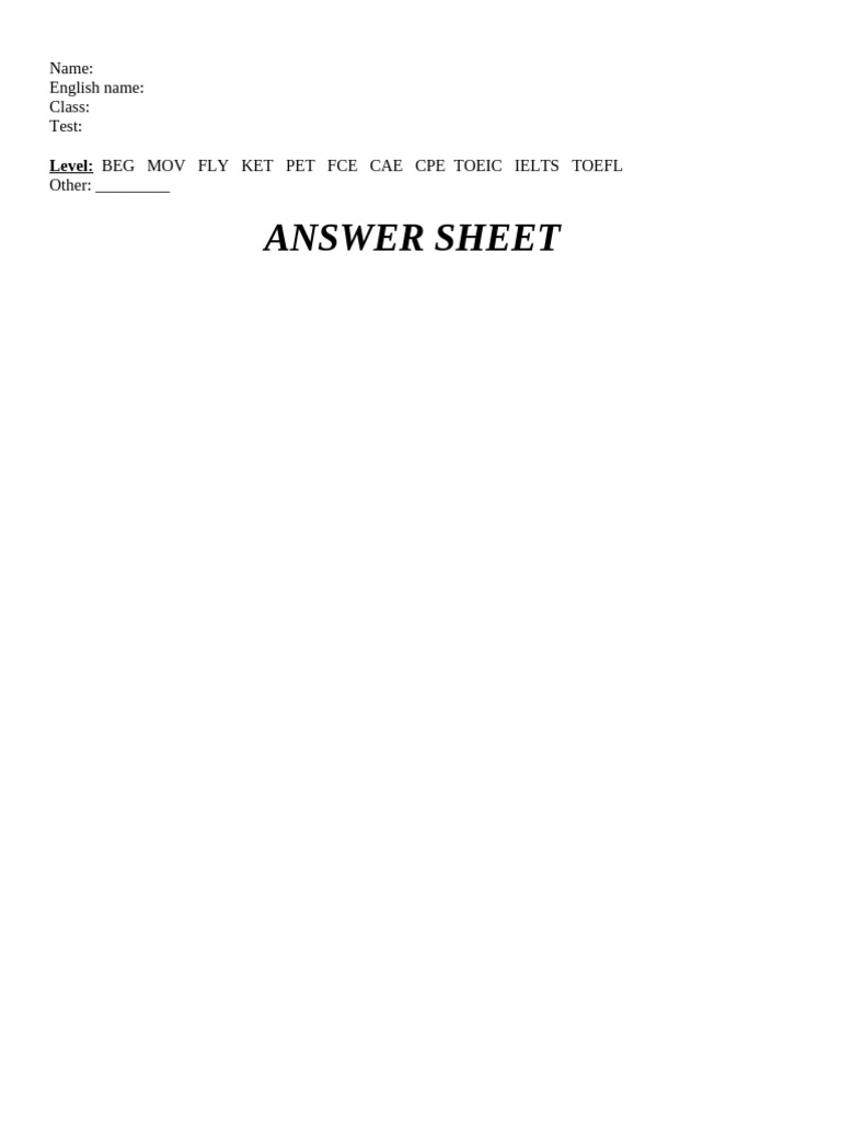 Answer Sheet Pdf