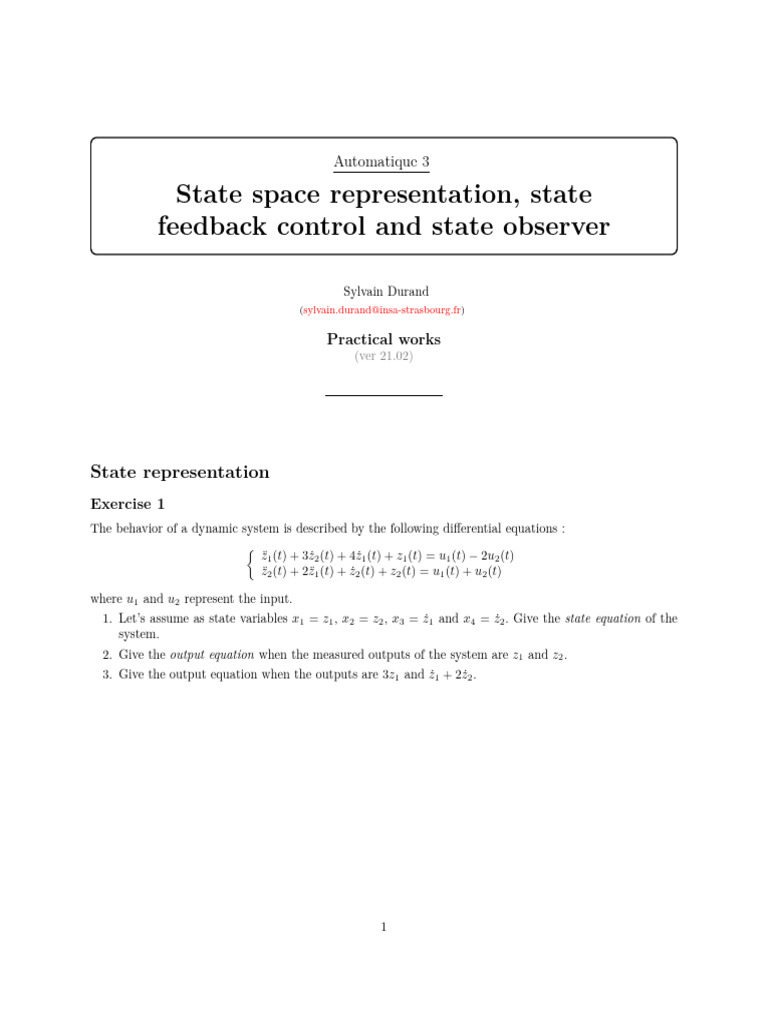 State Space Control and Observability Analysis | PDF | Eigenvalues And ...