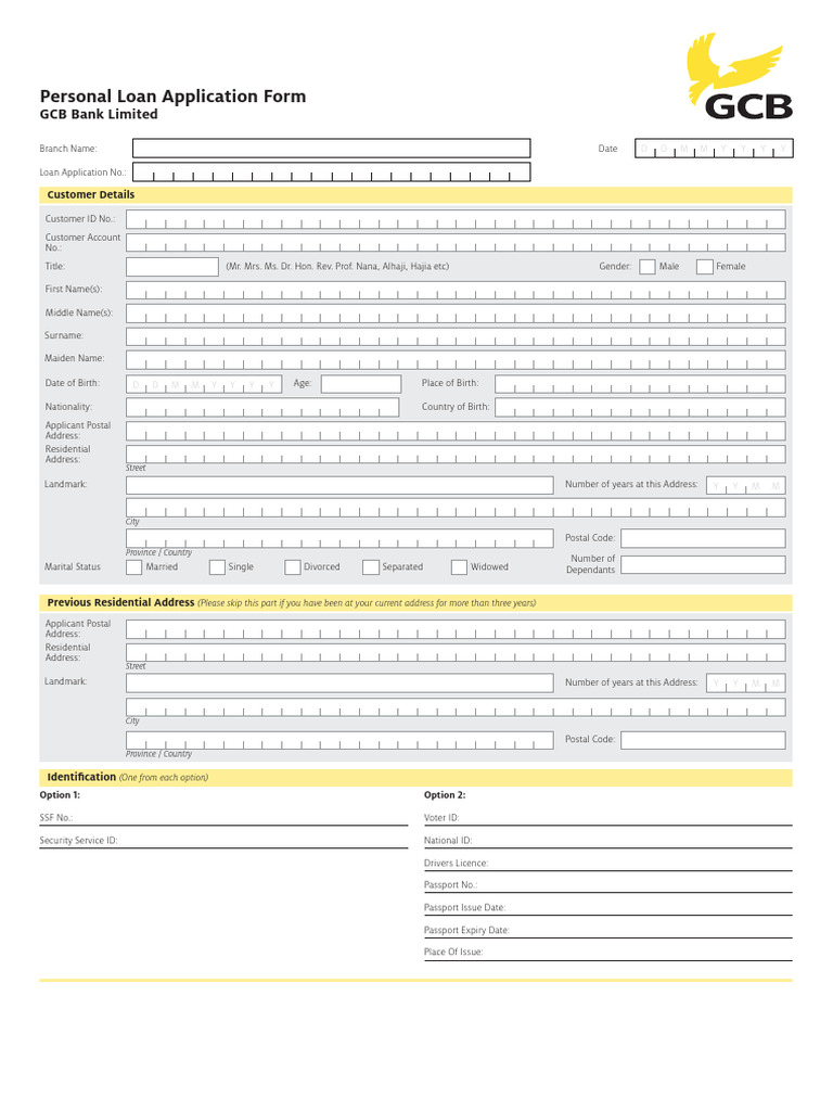 GCB Personal Loan Application Form | PDF | Loans | Expense