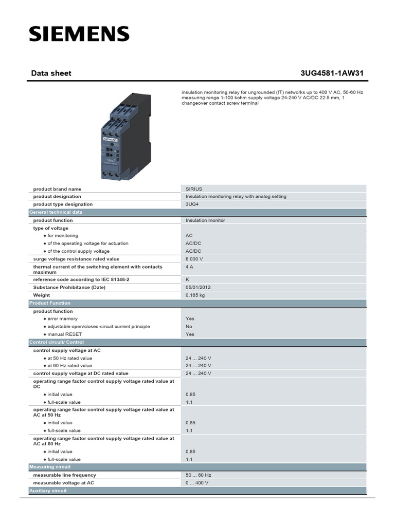 3UG45811AW31 Datasheet en | PDF | Alternating Current | Relay