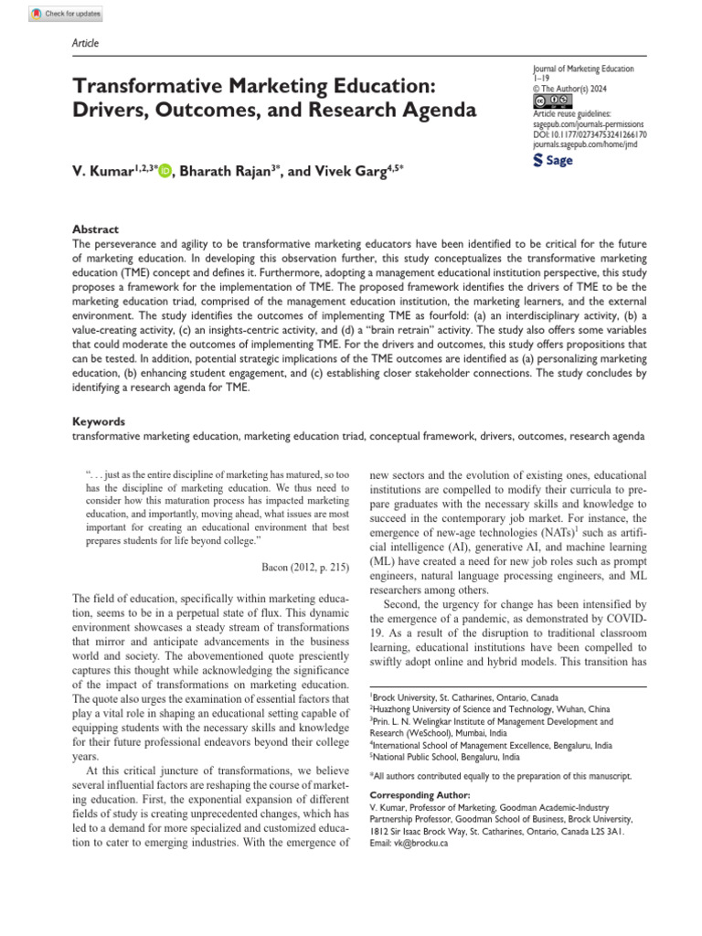 Transformative Marketing Education Framework | PDF | Learning | Marketing