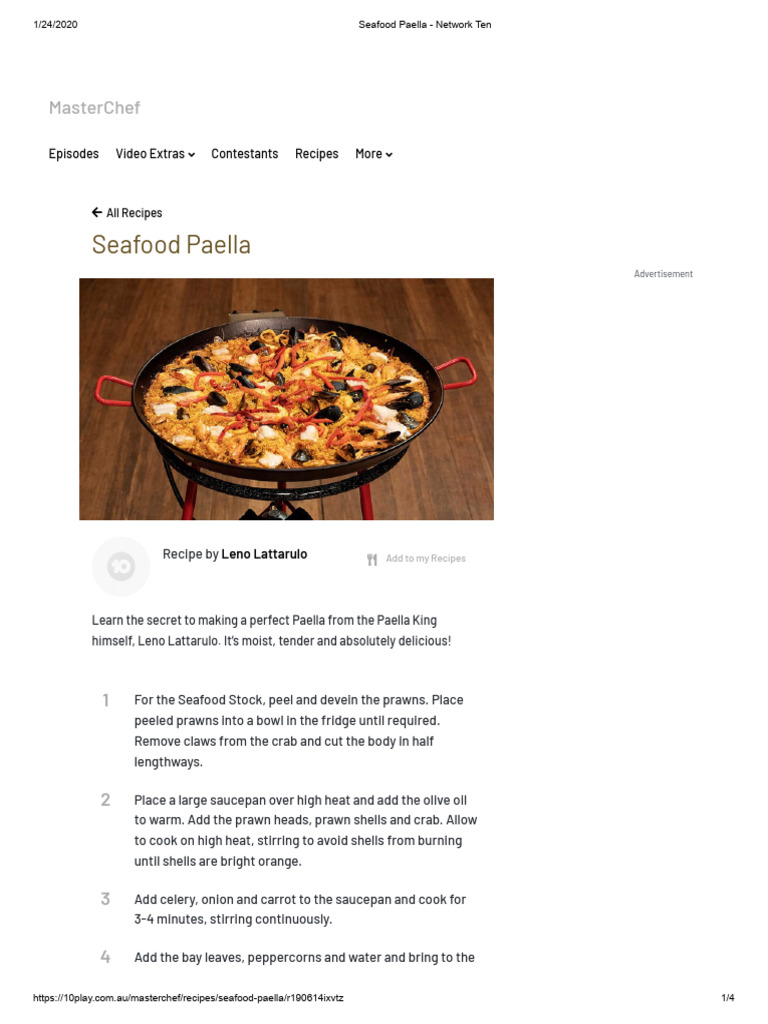 MasterChef Seafood Paella Recipe | PDF | Food And Drink Preparation | Foods