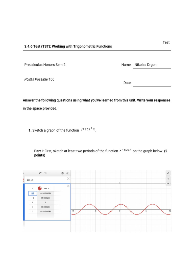Trigonometric Functions Test Guide | PDF | Function (Mathematics ...