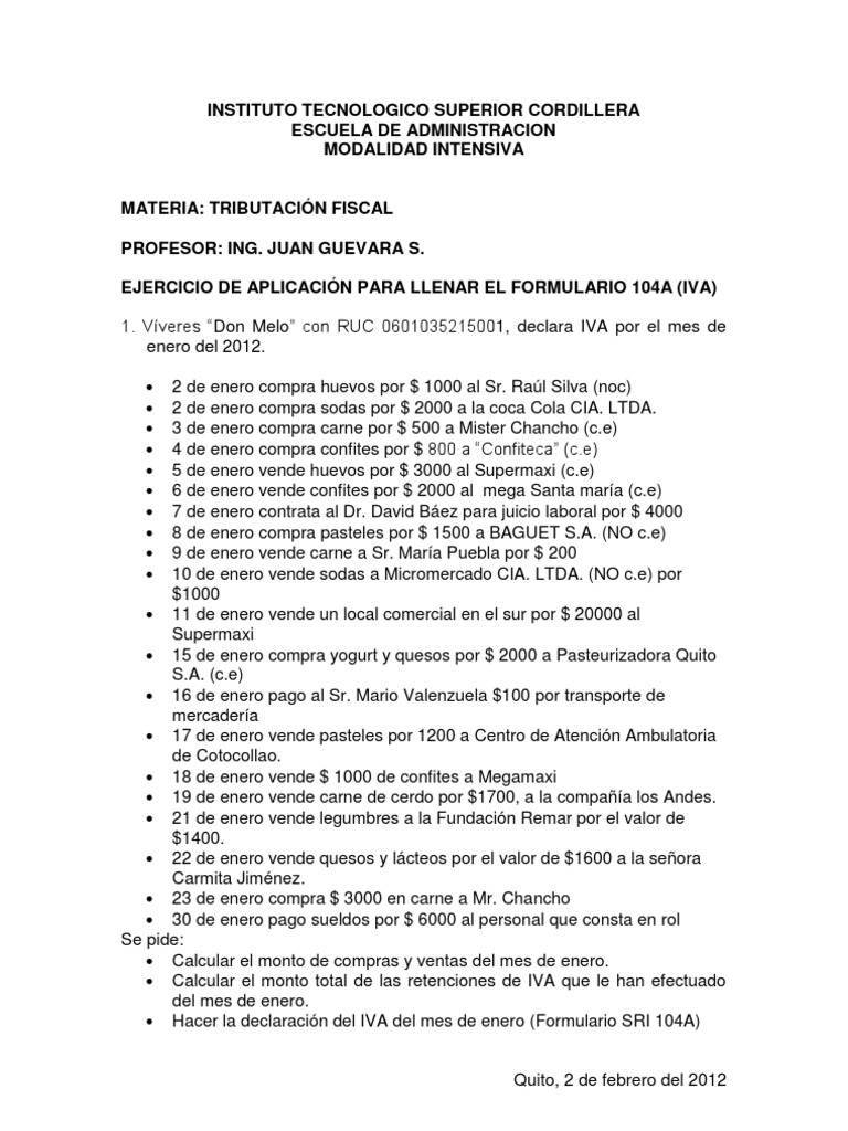 Ejercicios de IVA y Renta en Paraguay | PDF | Impuesto sobre la renta ...