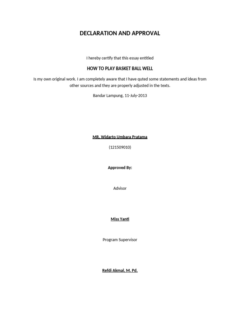 Declaration and Approval | PDF