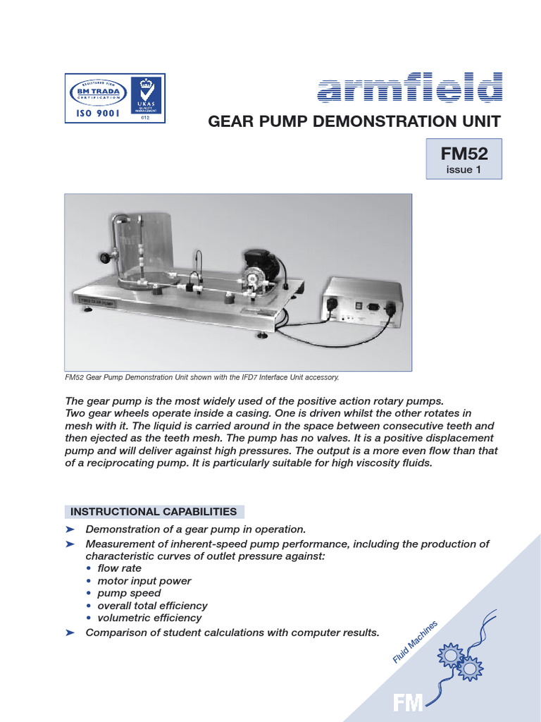 Gear Pump Demonstration Unit FM52 | PDF | Pump | Flow Measurement