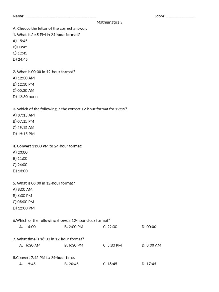 Time Conversion Practice Quiz | PDF
