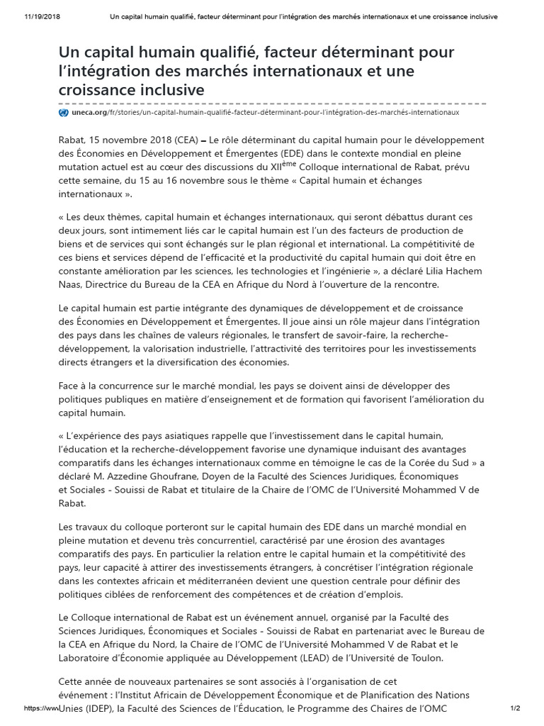Capital humain et intégration internationale | PDF | Capital humain ...