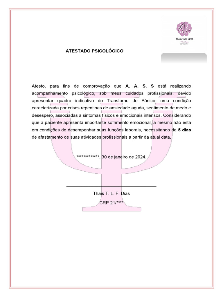 Atestado Psicológico para Afastamento | PDF
