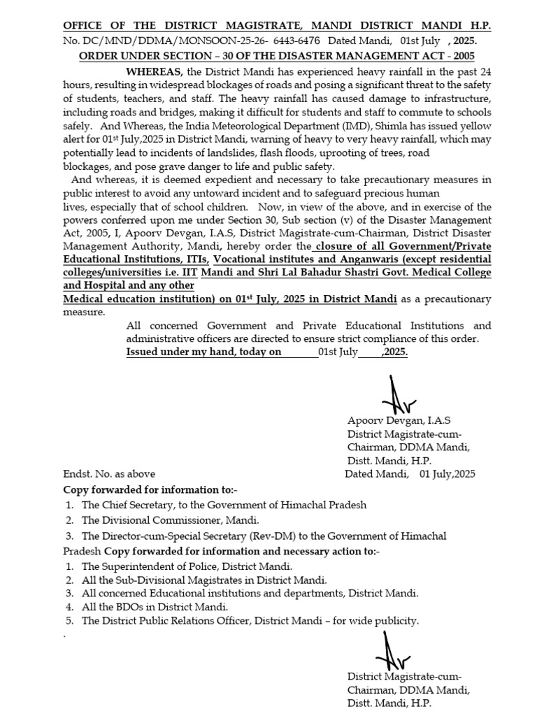 School Closure Order Due to Rainfall | PDF | Natural Events | Vortices