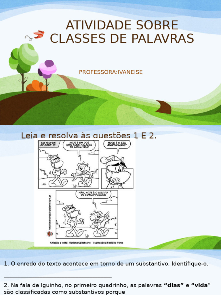 Atividade Sobre Classes de Palavras | PDF | Substantivo | Palavra