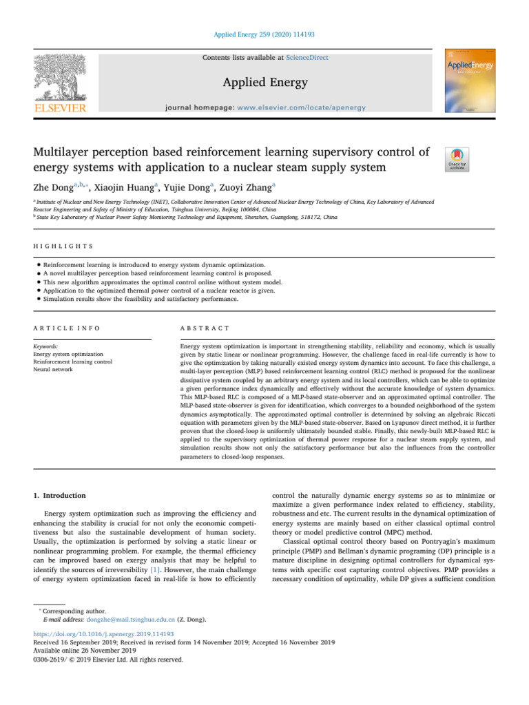 Multilayer Perception Based Reinforcement Learning Supervisory Control ...