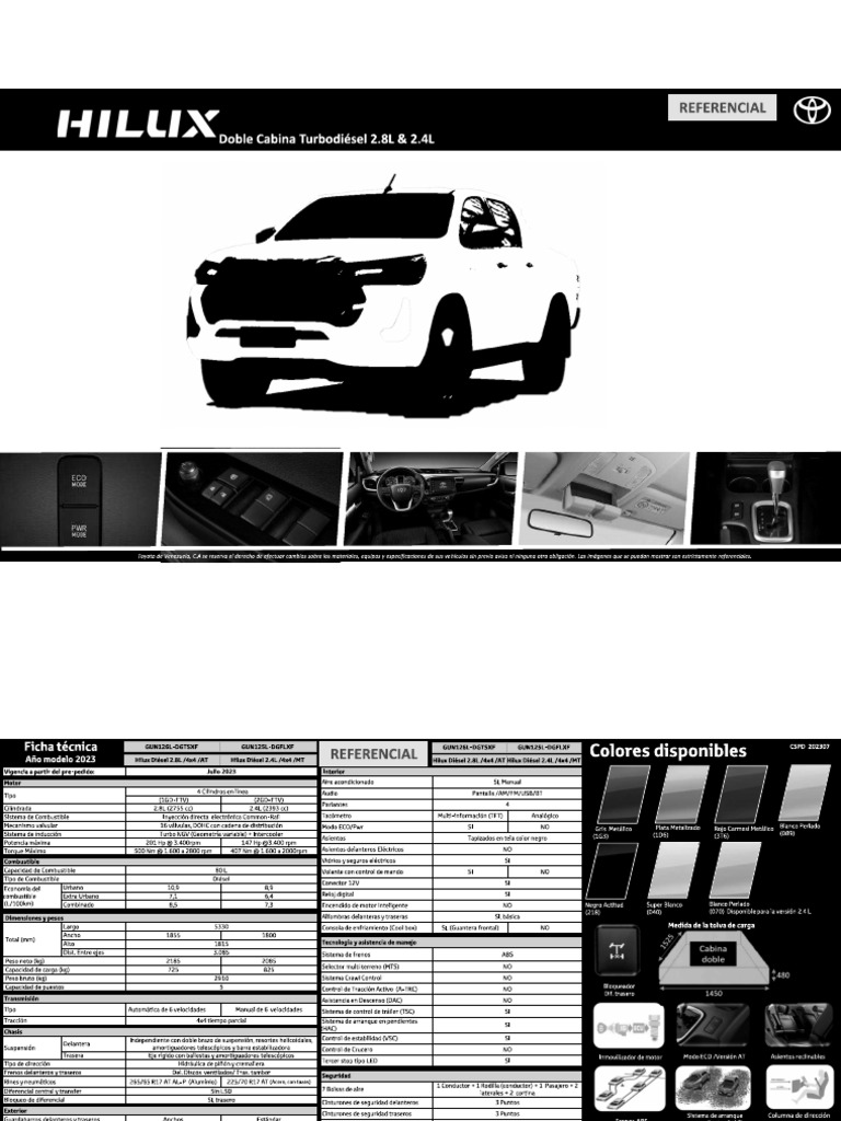 ficha tecnica toyota Spec Sheet Hilux Diesel | PDF