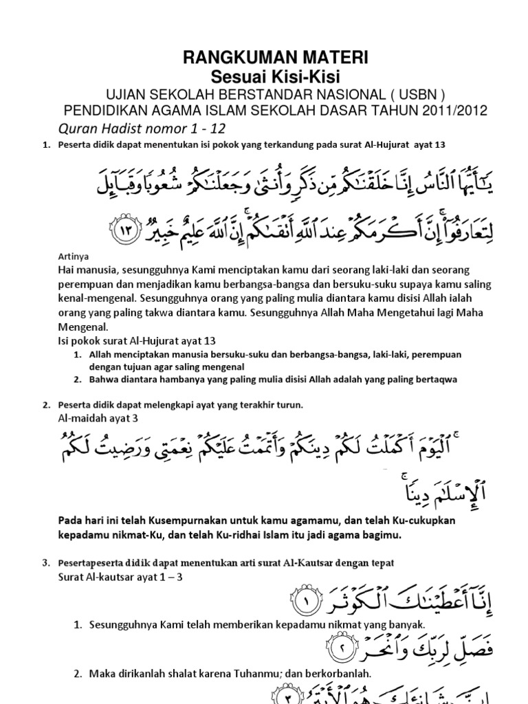 Rangkuman Materi Berdasar Kisi Kisi Pai 2011 2012