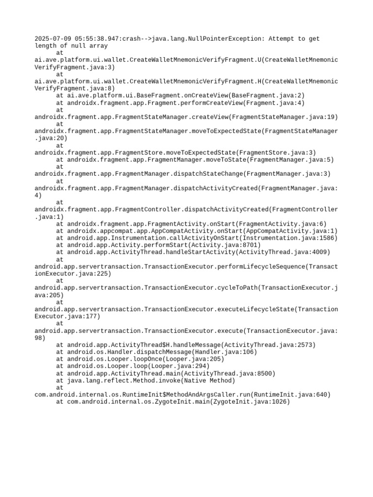 Java NullPointerException Crash Log | PDF