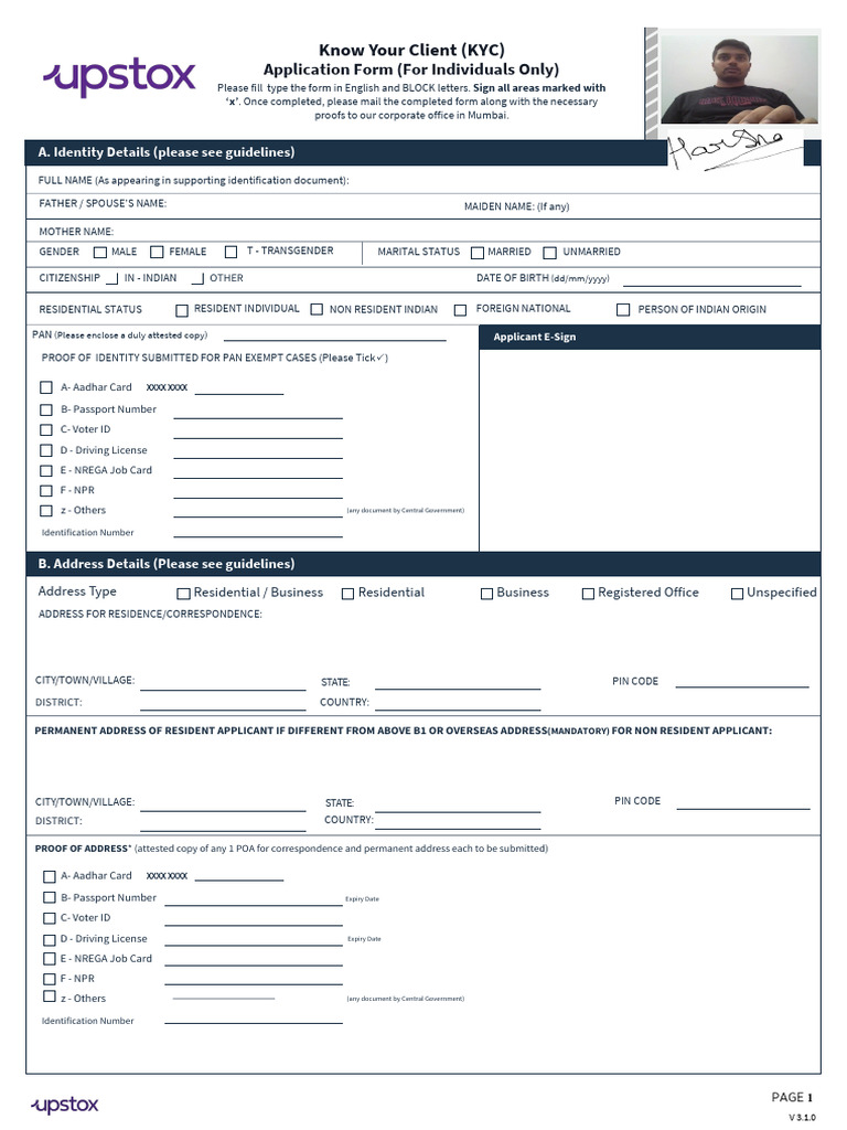 KYC Application Form Instructions | PDF | Identity Document | Access ...