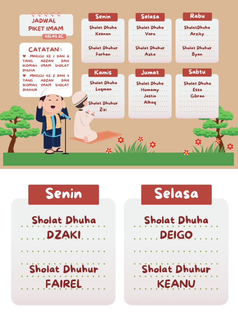 Jadwal Piket Imam Kelas 2C dan 2B | PDF